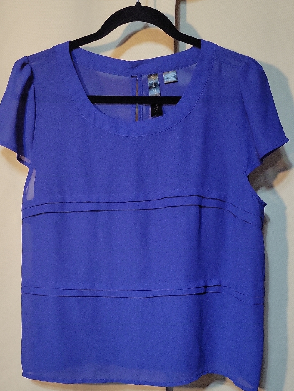 Petticoat Alley Royal Blue Short Sleeve Sheer Blouse